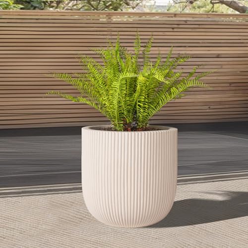 16" Pillar Fluted Planter - Handmade Fiberglass Composite - color: Off White, size: Pillar