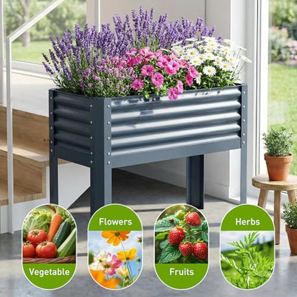 Galvanized Raised Garden Bed with Legs, 40x18x31.5inch Large Metal Elevated Planter Box for Outdoor, Patio, Balcony, Black
