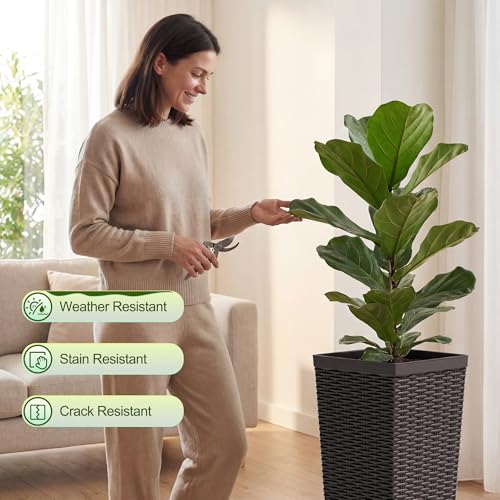 Devoko Resin 24'' Tall Planters, Large Taper Outdoor Planter - color: Brown, size: 24" With Trays