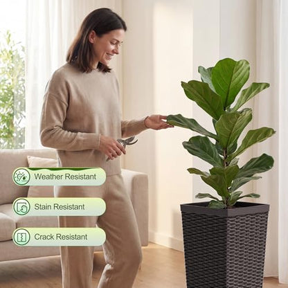 Devoko Resin 24'' Tall Planters, Large Taper Outdoor Planter - color: Brown, size: 24" With Trays