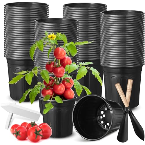600 Pcs 1 Gallon Plastic Plants Nursery Pots Bulk with 600 Plant Labels, Thickened Soft Black Seedling Pots with Drainage Holes, Flower Plant Containers for Succulents Supply