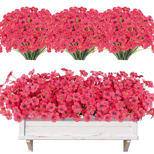 AmyHomie 20 PCS Artificial Flowers for Outdoors, UV Resistant Fake Plants - color: Fuchsia, size: 20