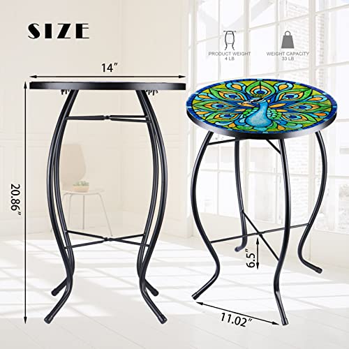 VCUTEKA Outdoor Side Table,14" Patio Accent Table Bistro Coffee End Table - color: Peacock