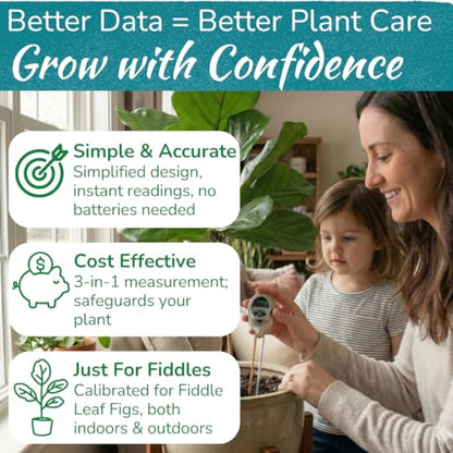 Fiddle Leaf Fig Health Meter, 3-in-1 Soil Moisture, Light & pH Testing Tool