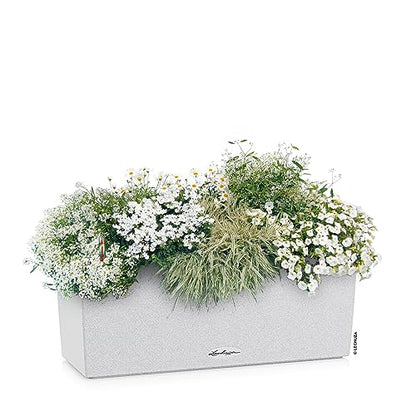 Lechuza BALCONERA Stone 50 Quartz White, Self-Watering Window Box (Railing Planter), H7.5 L19.7 W7.5 in - size: L50 W19 H19 cm