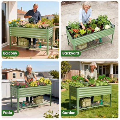 G GOOD GAIN Elevated Raised Garden Bed Kit with Leg, Rack, 2x4ft, Green - size: 2' x 4', style: Green with Legs & Storage Rack