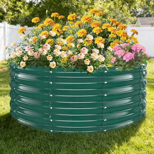 TBMLC 17" Tall Heavy-Duty 40" Diameter Round Steel Rised Garden Bed Green - color: Green, size: 40" Diameter X 16" Tall