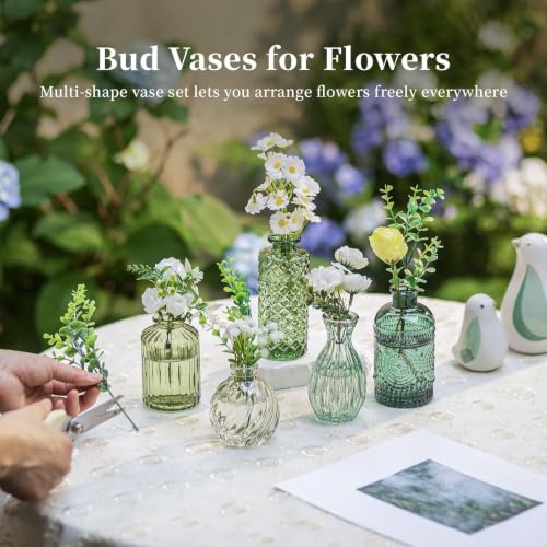 Glasseam Glass Bud Vases for Centerpieces, 10Pcs Green Small Flower Vase Set - color: Sage Green
