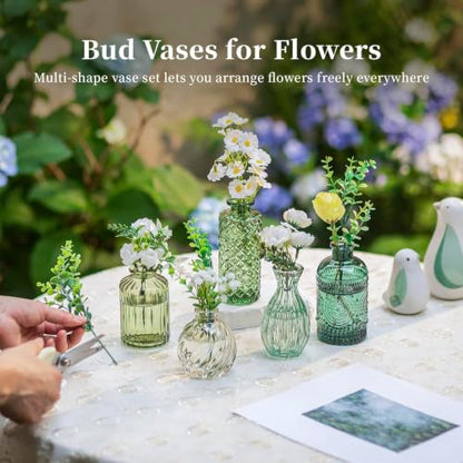 Glasseam Glass Bud Vases for Centerpieces, 10Pcs Green Small Flower Vase Set - color: Sage Green