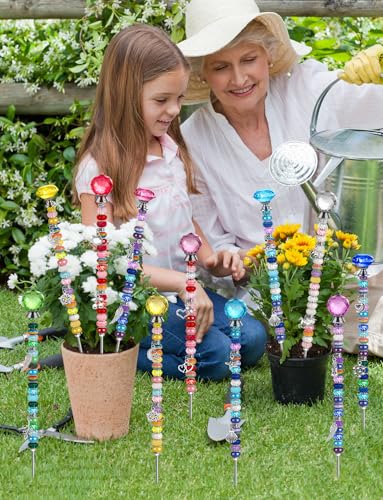 336 Pcs Beaded Garden Stakes DIY Fairy Wand Kit - size: 10 IN Diamonds & Round