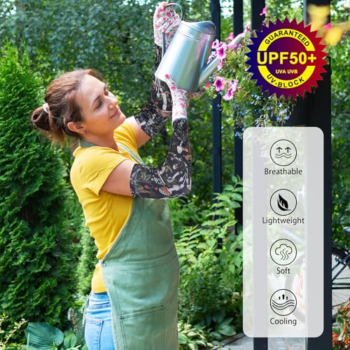 FISHEAL Sun Protection Gardening Sleeves - Women Men UV UPF 50+ Cooling Arm Sleeves with Thumbholes Farming Fishing Outdoors - color: Mushrooms, size: Large