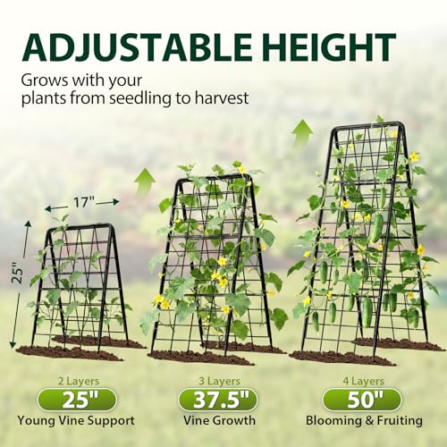 Heavy Duty 50"x17" Adjustable A-Frame Trellis for Climbing Plants Outdoor, Metal Rust-Proof Garden Trellis, Dense Grid Climbing Frame Trellis for Raised Beds, Cucumber, Tomatoes Outdoor (1 Pack)