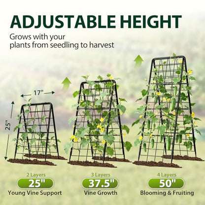Heavy Duty 50"x17" Adjustable A-Frame Trellis for Climbing Plants Outdoor, Metal Rust-Proof Garden Trellis, Dense Grid Climbing Frame Trellis for Raised Beds, Cucumber, Tomatoes Outdoor (1 Pack)