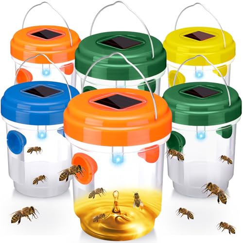 6 Packs Wasp Trap Solar Powered Bee Trap Reusable Fly Traps Outdoor Hanging Wasp Killer with UV LED Light Flying Insects Bee Killer for Indoor Patio Garden Home (Orange,Green,Yellow,Blue) - color: Orange, Green, Yellow, Blue