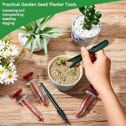 6 PCS Mini Seed Spreader Set, 2025 New Mini Sowing Seed Dispenser, Small Garden Seed Planter Tool, Hand held Manual Seed Spreader with Seedlings Dibber and Widger Set for Tiny Seeds