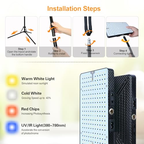 Full-Spectrum Grow Light with Upgrade Stand for Indoor Growing - size: 4-Head-New