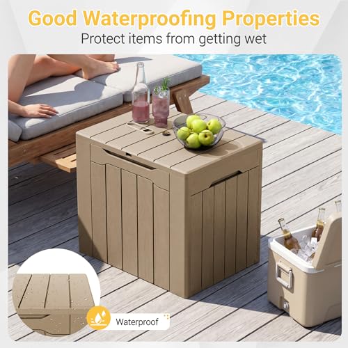 Greesum 33 Gallon Resin Deck Box Weatherproof Storage Box, Light Coffee - color: Light Coffee, size: 33 Gallon