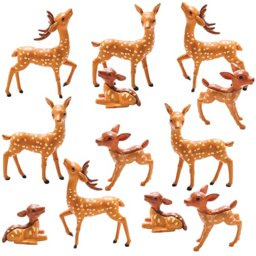Exasinine 12 Pcs Mini Deer Figurines, Woodland Animal Decor