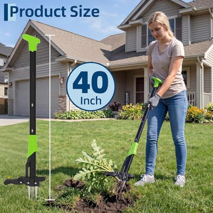 GAOMON 40" Stand-Up Weed Puller Tool with Ejector, Long Handle | 4 Serrated Stainless Steel Claws | Reinforced Foot Platform for Easy-Eject Easily Remove Weeds Without Bending Pulling Kneeling