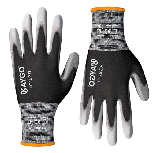 KAYGO Ultra Thin PU Coated Work Gloves, Nylon Knit, KG15P, 12 Pairs - color: Gray, size: XX-Large