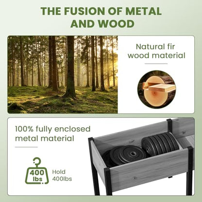 SUNYRISY Dual Wooden Raised Garden Bed Outdoor with Metal Legs