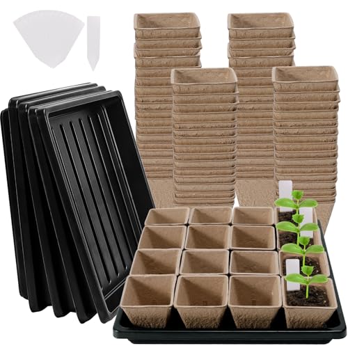 5PCS Seed Starter Tray with 90PCS Square Seed Peat Pots,Seed Starter Kit