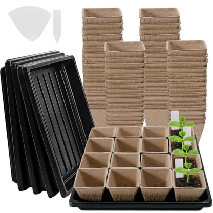 5PCS Seed Starter Tray with 90PCS Square Seed Peat Pots,Seed Starter Kit