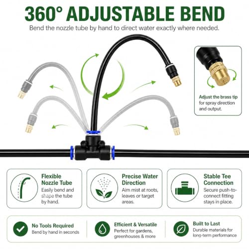 100FT 5/16" Garden Watering Kit with 32 Brass Nozzles & Y Splitter - size: 100FT-32 Nozzles