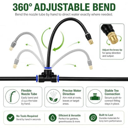 100FT 5/16" Garden Watering Kit with 32 Brass Nozzles & Y Splitter - size: 100FT-32 Nozzles