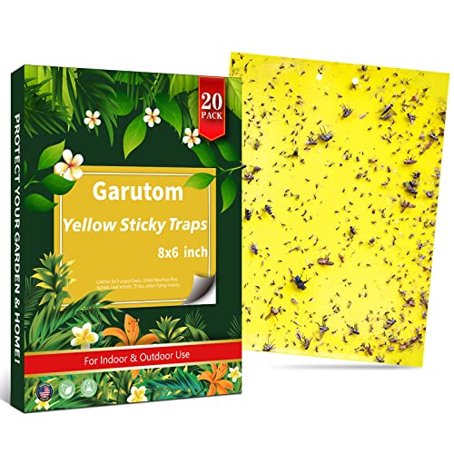 Garutom 20-Pack Dual-Sided Yellow Sticky Traps for Flying Plant Insect Such as Fungus Gnats, Whiteflies, Aphids, Leafminers, etc (6x8 Inches, Included 20pcs Twist Ties) - size: 20-Pack