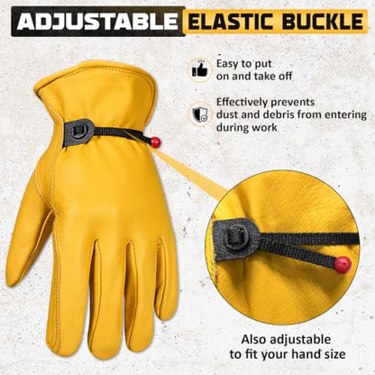 Cowhide Work Gloves Men & Women, Reinforced Palm, Puncture Resistanta - size: Small