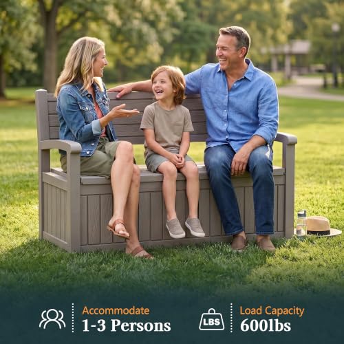 Outdoor Bench, Waterproof Garden Storage Bench, 110 Gallon Deck Box