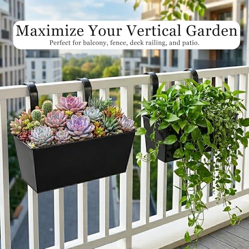6 Pack 12" Outdoor Metal Balcony Fence Railing Planters, Rectangular Black - color: Rectangular-black