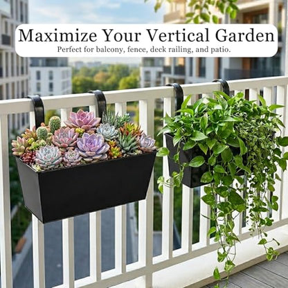 6 Pack 12" Outdoor Metal Balcony Fence Railing Planters, Rectangular Black - color: Rectangular-black