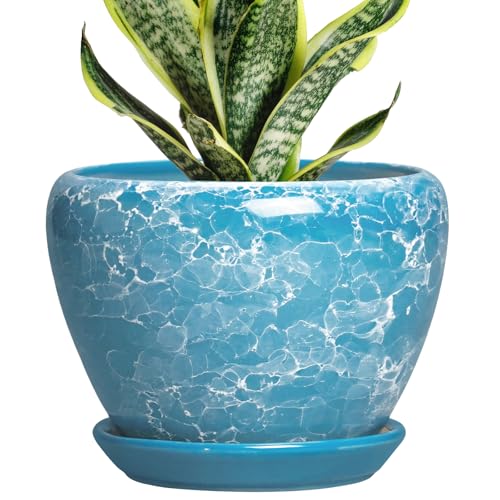 Ceramic Planters for Indoor Plants, 6 Inch Plant Pot, Bubble Blue - color: Bubble Blue, size: 6 Inch