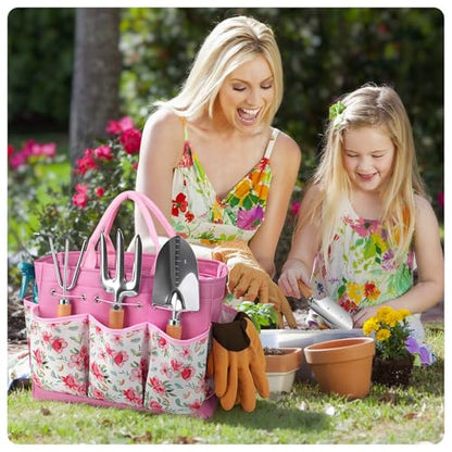 Grenebo 9-Piece Gardening Tools Set with Fashion Handbag, Pink - style: Pink