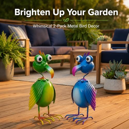 Loscarol 2-Pack Metal Bird Garden Statues, 11.8 Inch Outdoor Yard Decor