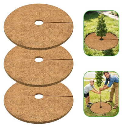 ZeeDix 30 Inch Coconut Fiber Tree Ring Mulch Mat, 3 Pack Tree Mulch Ring - color: 3 Pack, size: 30 Inch