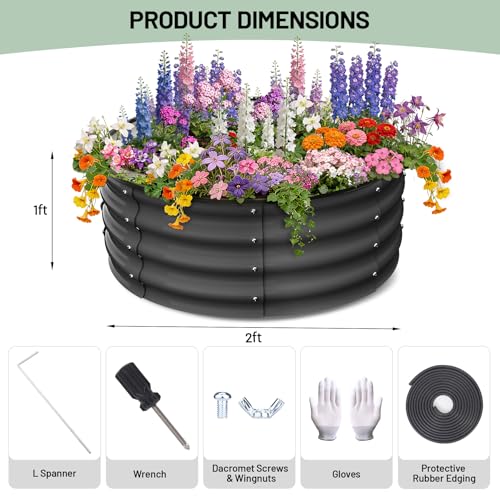 Garvee Round Raised Garden Bed, Galvanized Garden Beds, Metal Planter - color: Dark Grey, size: 2x2x1 FT(2 PCS)