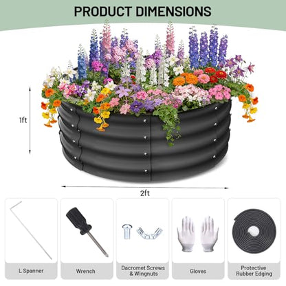 Garvee Round Raised Garden Bed, Galvanized Garden Beds, Metal Planter - color: Dark Grey, size: 2x2x1 FT(2 PCS)