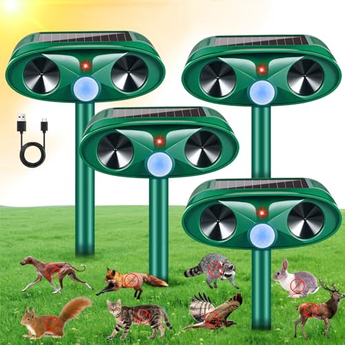 2026 Upgraded 4-Pack Solar Ultrasonic Animal Repellent Outdoor for Yard