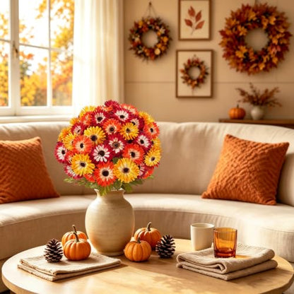 Fall Cemetery Flowers for Graves, 4Pcs 56 Heads Colorful Faux Mums - color: Colorful-4pcs
