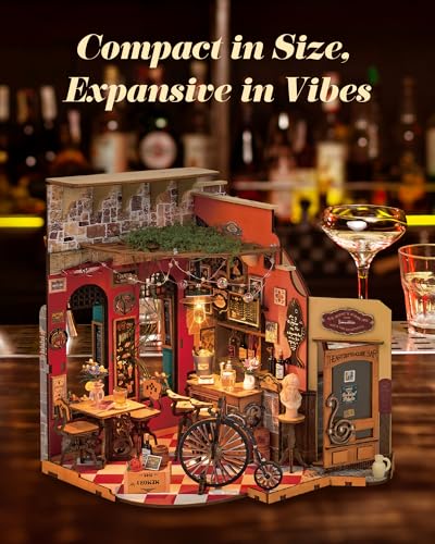 ROBOTIME DIY Miniature House Kit, Mini Diorama House for Adults, Wooden Furniture Kit with LED, Tiny House Dollhouse Building Kits for Halloween/Christmas/Birthday Gifts - color: Cheers Bar & Dining