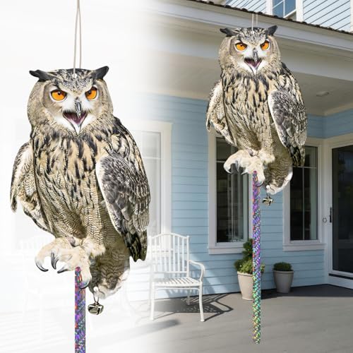 Owl to Keep Animals Away, 3 Pack Hanging Plastic Flat Fake Owl with Reflective Tape to Keep Woodpecker Animals Away for Garden Patio Deck Orchard Trees Porch and Windows - color: 3pcs-brown