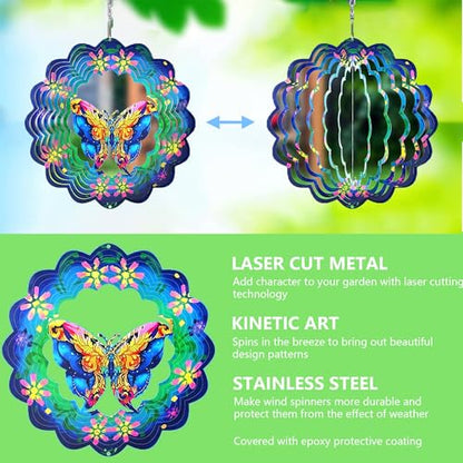 Metal Wind Spinners 3D Hanging Butterfly Wind Spinner 10Inch
