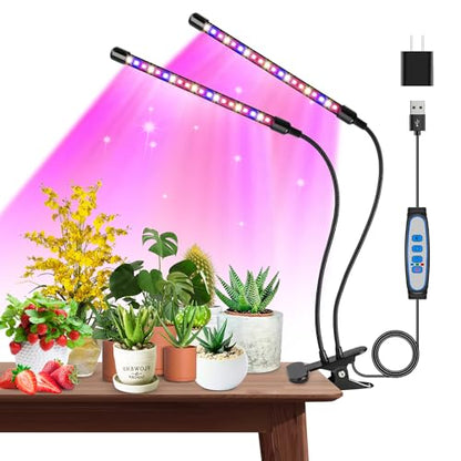 Garpsen Grow Lights for Indoor Plants, 2 Heads Clip On Plant Light, 40 LEDs - size: (1 Pack)2 Arms