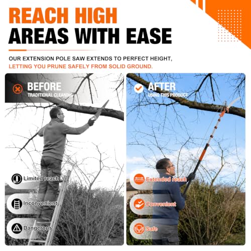 LAANPOLE 20FT Reach Tree Trimmer, Manual Pole Saw with 3-12FT Extension Pole, Tree Pruner Extendable for High Tree Branch Trimming Pruning Cutting - size: 12FT