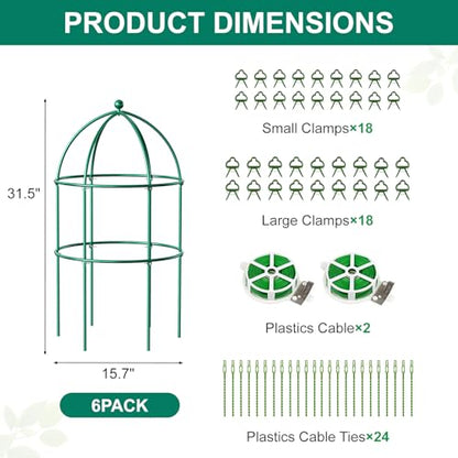 DoCred 6 Pack Peony Cage, 15.7" x 31.5" Metal Plant Support Garden Trellis - color: Green, size: 31.5"H x 15.7"W/6PC