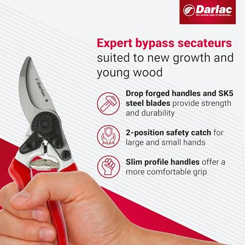 Darlac Expert Bypass Pruners, Ergonomic Hand Pruners with SK5 Carbon Steel Blade, 1-Inch Cutting Capacity, Lightweight Precision Garden Tool