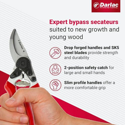 Darlac Expert Bypass Pruners, Ergonomic Hand Pruners with SK5 Carbon Steel Blade, 1-Inch Cutting Capacity, Lightweight Precision Garden Tool